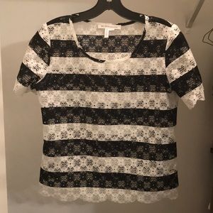 Navy and white stripe lace BCBG top size Small